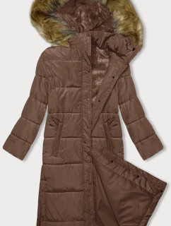 Dlouhá zimní bunda ve velbloudí barvě s kapucí (V726)