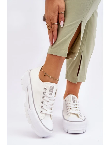 Materiałowe Trampki Na Platformie Big Star LL274150 Białe Materiałowe Trampki Na Platformie Big Star LL274150 Białe