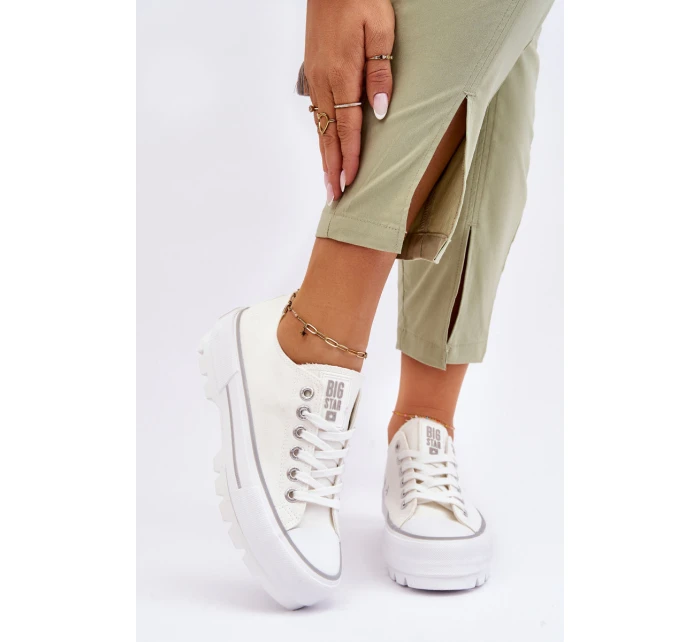 Materiałowe Trampki Na Platformie Big Star LL274150 Białe Materiałowe Trampki Na Platformie Big Star LL274150 Białe