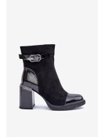 Botki Damskie Ocieplane Na Obcasie Słupku Z Ozdobną Klamrą D&A MR880-085 Czarne