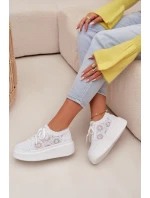 Háčkované dámské tenisky na platformě bílé Evalora