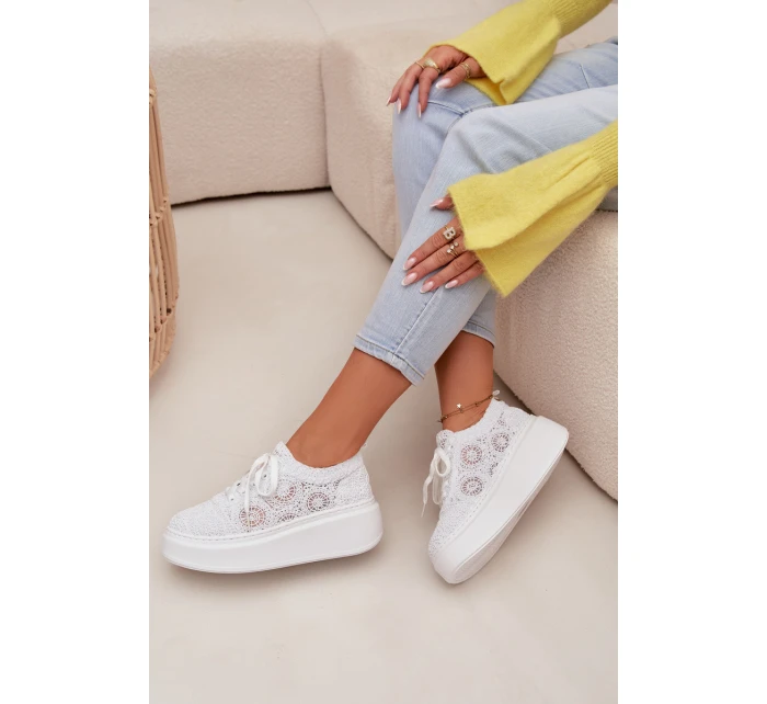 Háčkované dámské tenisky na platformě bílé Evalora