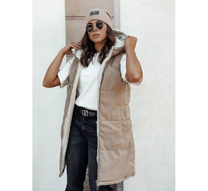Dámská dlouhá prošívaná vesta s kapucí béžová Dstreet model 21980596 - FashionStreet