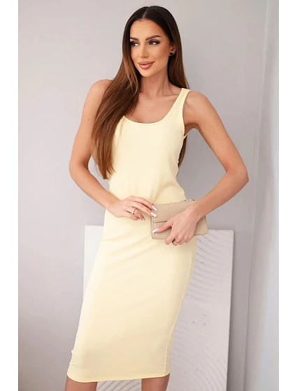 Dámské viskózové žebrované šaty na ramínkách žluté