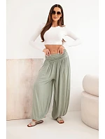 Dámske nohavice z viskózy so širokými nohavicami a khaki pásom