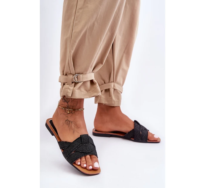 Damskie Materiałowe Klapki Czarne Aversa Damskie Materiałowe Klapki Czarne Aversa