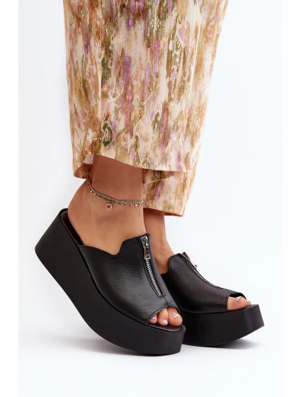 Zazoo 2916 Damskie Klapki Na Masywnej Platformie Z Suwakiem Czarne