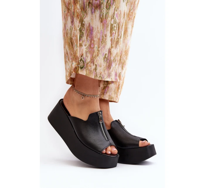 Zazoo 2916 Damskie Klapki Na Masywnej Platformie Z Suwakiem Czarne
