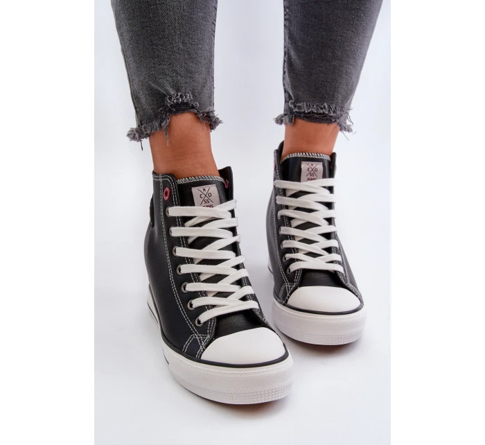 Trampki Damskie Na Koturnie Cross Jeans NN2R4005 Czarne