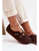 Kožené semišové dámské polobotky s pásky model 21937586 čokoládové - Zazoo