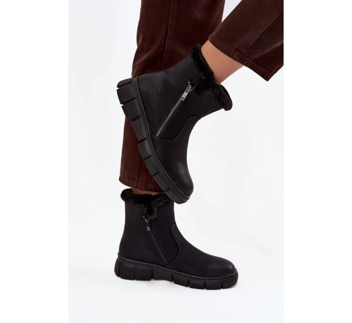 Dámske snehové topánky Briselle na platforme s kožušinou - čierne Dámske snehové topánky Briselle na platforme s kožušinou - čierne