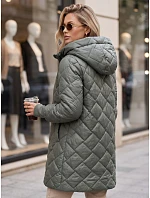 Dlhá dámska prešívaná prechodná bunda, zelená, FashionStreet TY5863 Dlhá dámska prešívaná prechodná bunda, zelená, FashionStreet TY5863