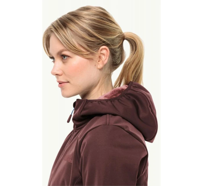 Dámska prechodná bunda s kapucňou Jack Wolfskin Windhain Hoody W softshell červená (1307481_2866)