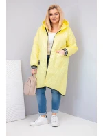 Dámska prešívaná bunda s kapucňou a športovými manžetami Plus Size Yellow
