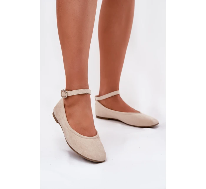 Eko Zamszowe Baleriny Z Paskiem I Klamrą Beżowe Deomira Eko Zamszowe Baleriny Z Paskiem I Klamrą Beżowe Deomira
