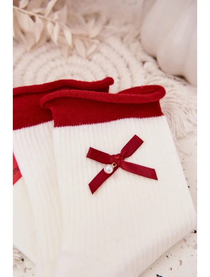 Ženské vánoční punčochy s mašlí Bílá