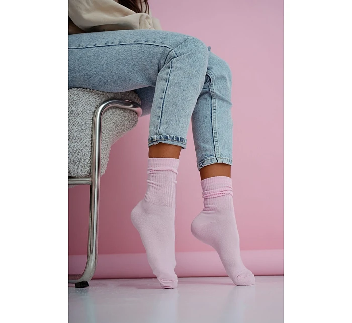 Dámské ponožky pruhované v pastelových růžových