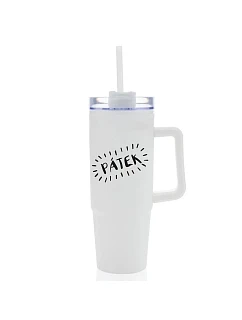 FRIDAY - biely cestovný hrnček s priehľadným viečkom 900 ml