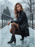 Dámske čierne čižmy na podpätku FashionStreet ZY1314 Dámske čierne čižmy na podpätku FashionStreet ZY1314