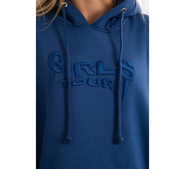 Zateplená mikina s vyšívaným textom oversize denim