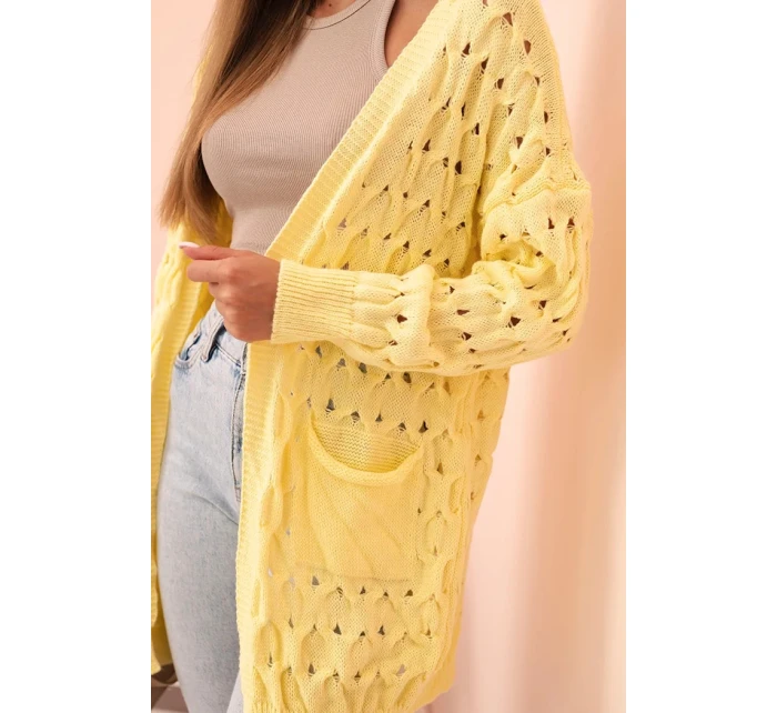 Dámský cardigan s kapsami a síťovinou žlutý