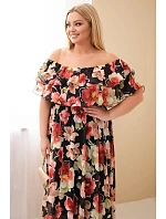 Dámske plus size maxi šaty so španielskym volánom a elastickým pásom čierne