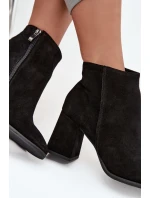 Botki Z Naturalnego Zamszu Obcas Słupek Ocieplane Czarne Zazoo 3128