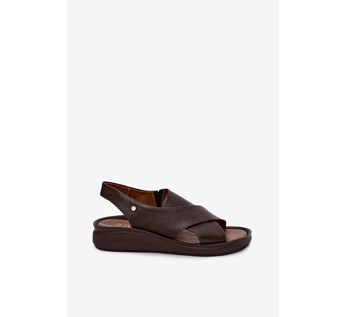 model 22122925 Kožené dámské sandály čokoládové - Zazoo