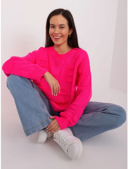 Sweter BA SW model 21055323 fluo różowy - FPrice Sweter BA SW model 21055323 fluo różowy - FPrice