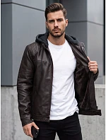 Pánska kožená zateplená bunda s kapucňou, hnedá, FashionStreet TX5144 Pánska kožená zateplená bunda s kapucňou, hnedá, FashionStreet TX5144