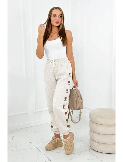 Bavlněné kalhoty Amour béžová melanž