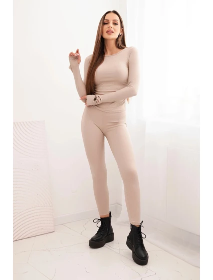 Dámský komplet z žebrované viskózy s dlouhým rukávem a legínami model 21731168 - K-Fashion