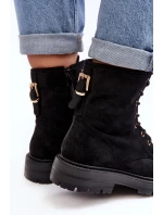 Damskie Botki Workery Na Suwak Czarne Ninsuni Damskie Botki Workery Na Suwak Czarne Ninsuni