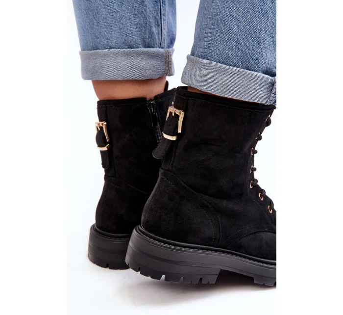 Damskie Botki Workery Na Suwak Czarne Ninsuni Damskie Botki Workery Na Suwak Czarne Ninsuni