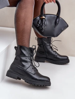Ocieplane Botki Z Przypinkami Na Sznurowaniu Czarne Irivina