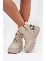 Skórzane Botki Damskie Na Platformie Ocieplane Vinceza 66838 Beżowe