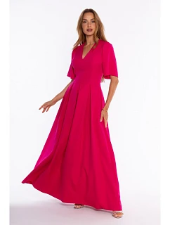 M937 Maxi dress with a neckline and box pleats – fuchsia