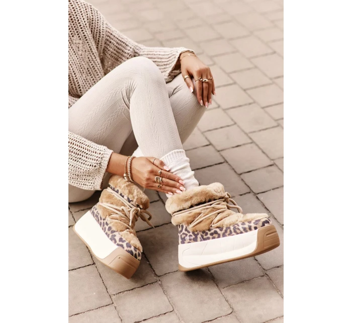 Dámske kožené snežnice s hrubou podrážkou a leopardou kožušinou Big Star Brown