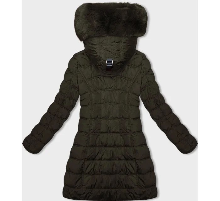 Dámska zimná bunda v khaki farbe s kapucňou (2M-21013)