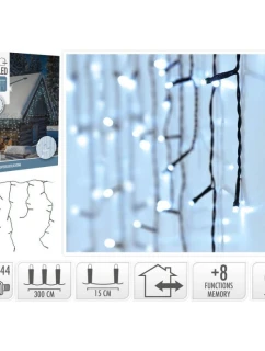 VIANOČNÝ STROMČEK SVETLÁ VONKAJŠIE SVETLO OPONA 180 VIEDOL ČASOVAČ STUDENÁ BIELA PRIEHĽADNÝ KÁBEL