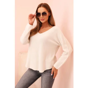 Dámsky viskózový sveter s výstrihom do V, svetlo béžový