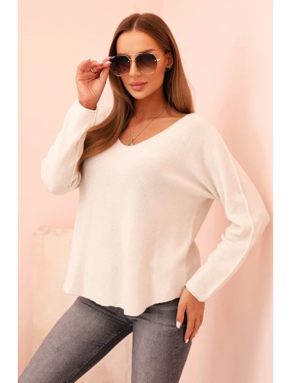 Dámský svetr s viskózou a výstřihem do V světlé béžový