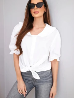 Dámska bavlnená blúzka s volánom a kravatou biela