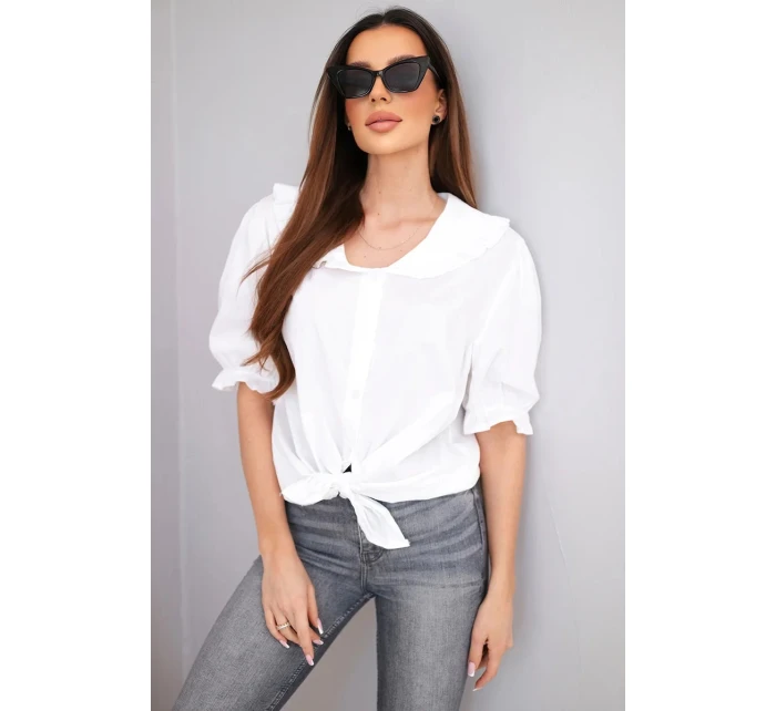 Dámská bavlněná halenka s volánkem a vázáním bílá