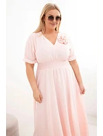 Plus veľkosť Dámske šaty s výstrihom do V a zovretým pásom Powder Pink