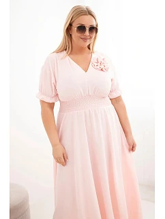 Plus veľkosť Dámske šaty s výstrihom do V a zovretým pásom Powder Pink