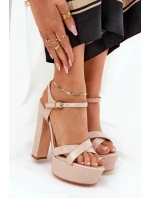 Dámské sandály na vysokém podpatku a platformě lakované béžové model 21688893 - Boto Dámské sandály na vysokém podpatku a platformě lakované béžové model 21688893 - Boto