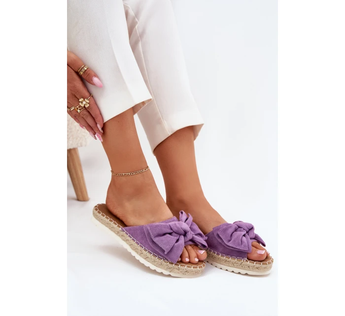 Klapki Damskie Na Platformie Z Plecionką I Kokardką Fioletowe Alpireda Klapki Damskie Na Platformie Z Plecionką I Kokardką Fioletowe Alpireda