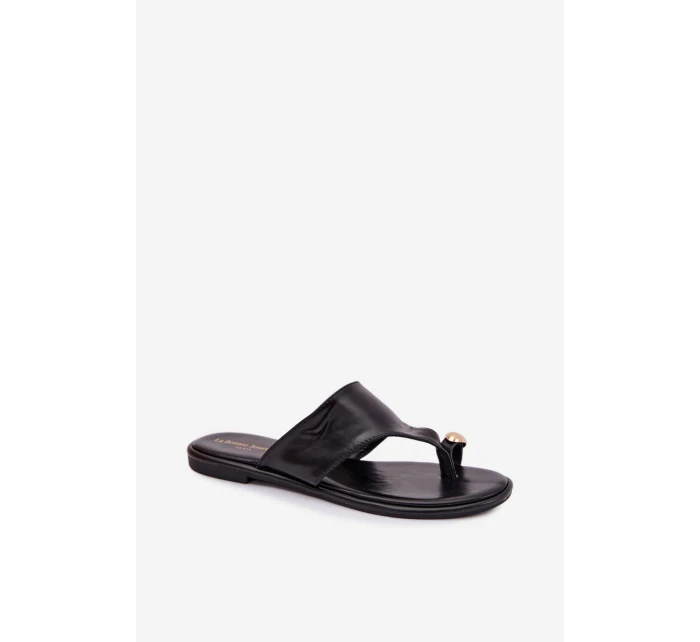 Dámské ploché ekologické kožené pantofle se zlatým detailem Černé Lavessa