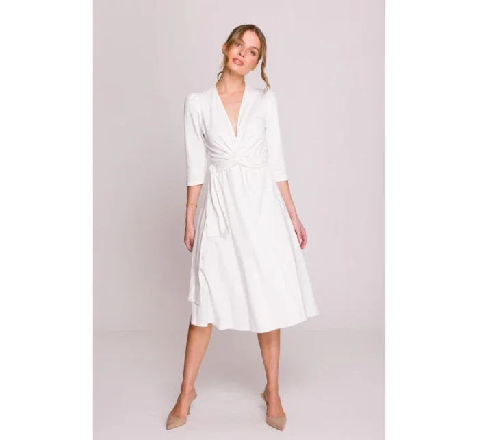 šaty s páskem ecru barva model 20966342 - STYLOVE šaty s páskem ecru barva model 20966342 - STYLOVE